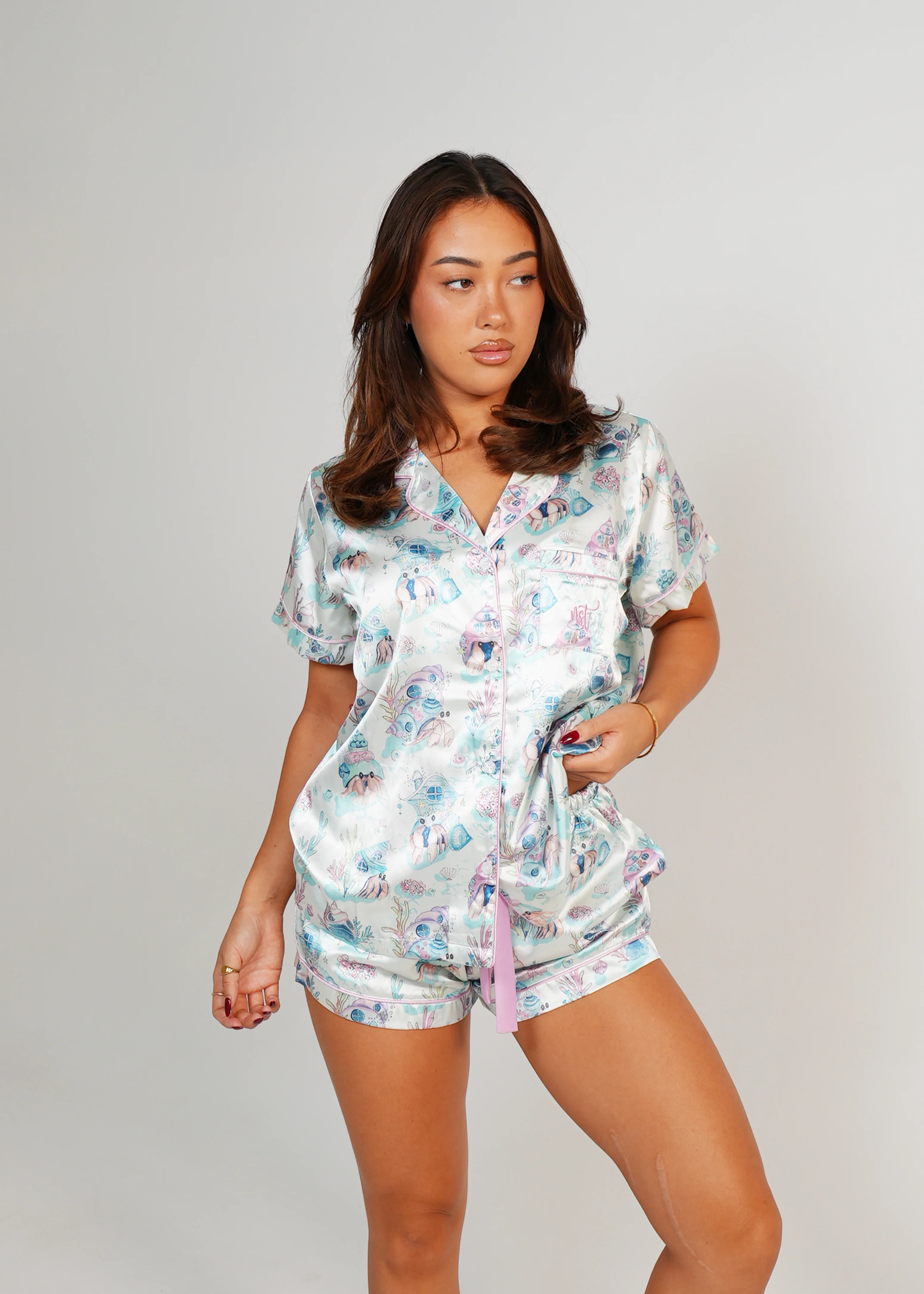 Womens Hermit Dreams Satin Short PJ Set - Image 3