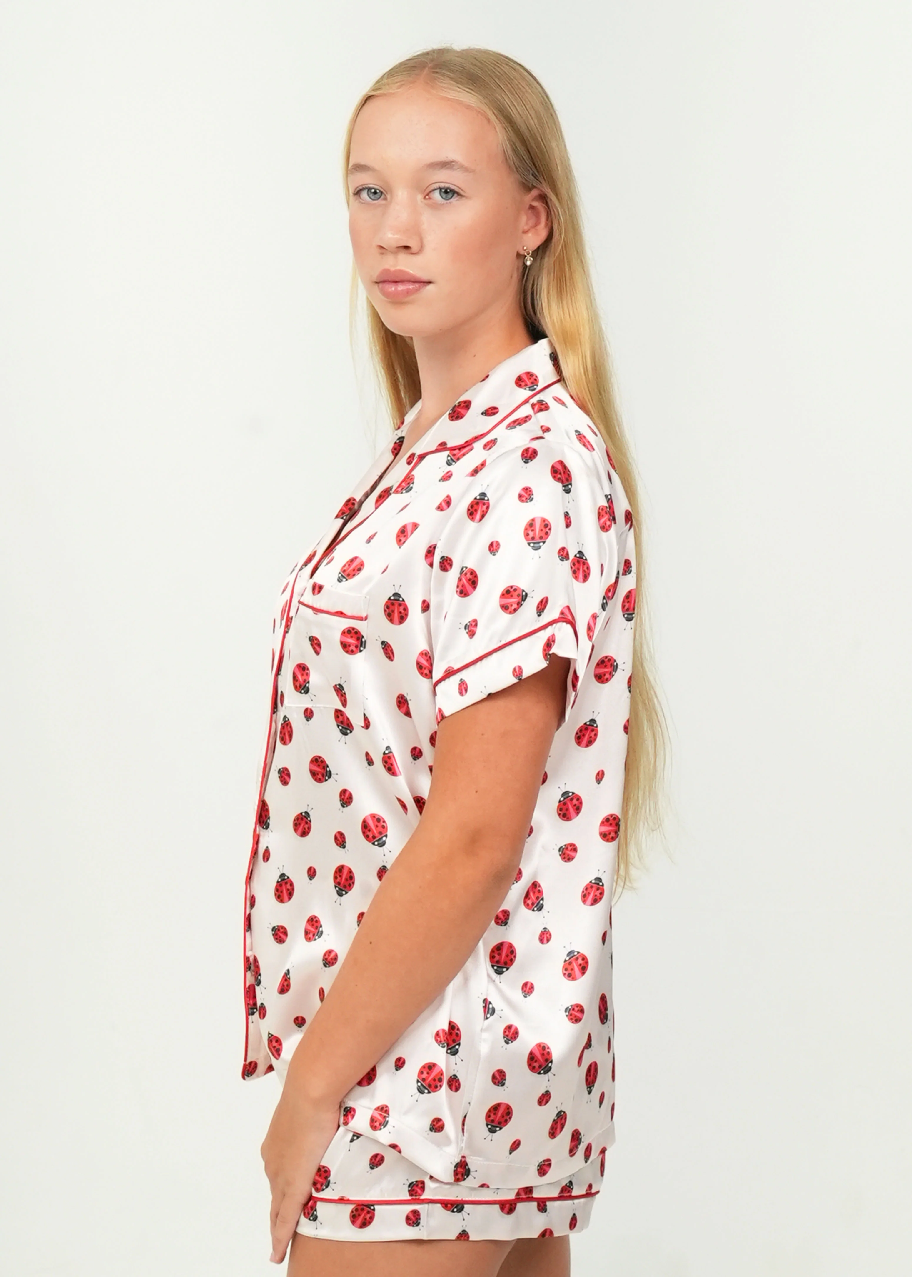 Women's Lady Bugs Red Short Satin PJ Set - Image 3