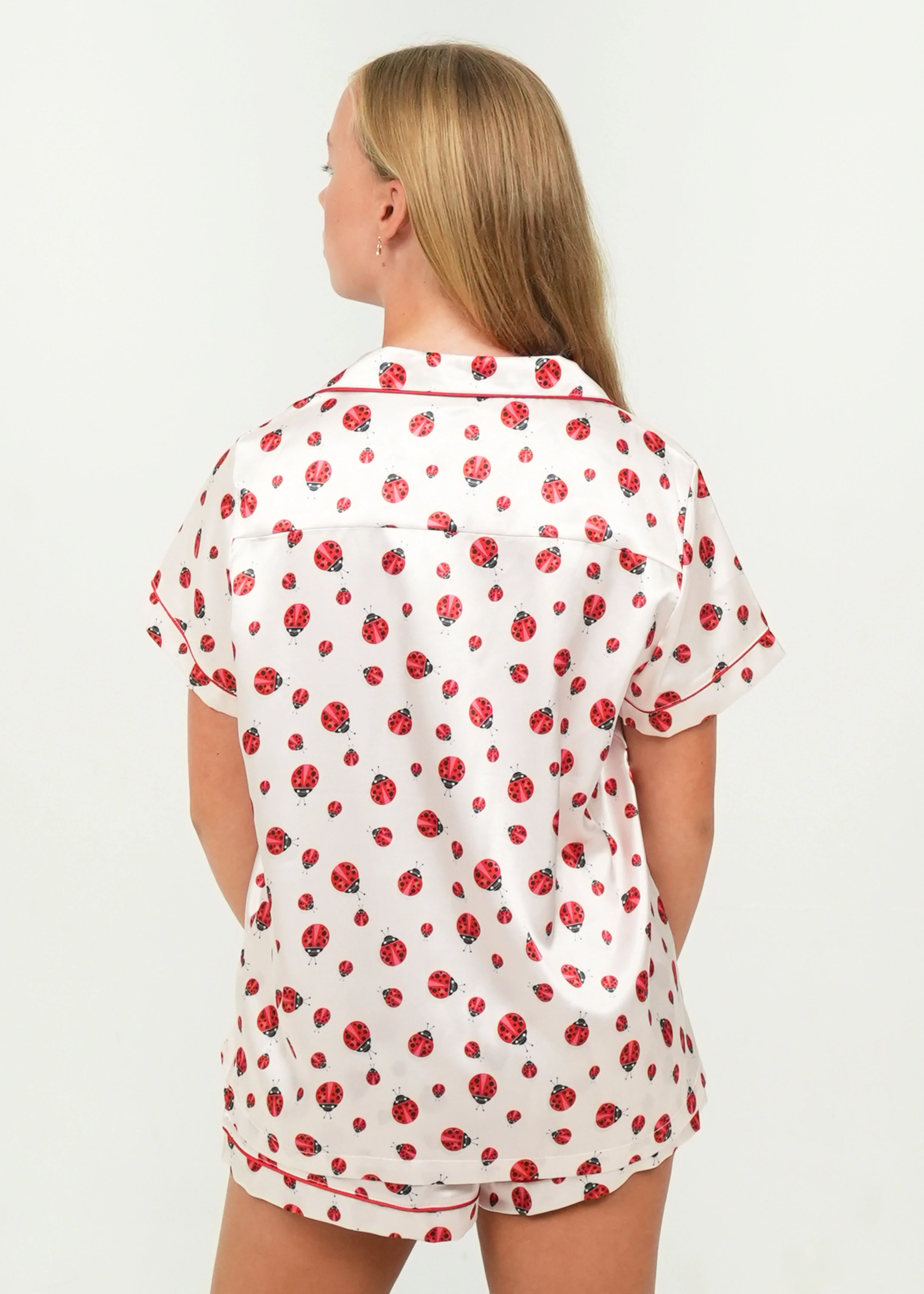 Women's Lady Bugs Red Short Satin PJ Set - Image 5
