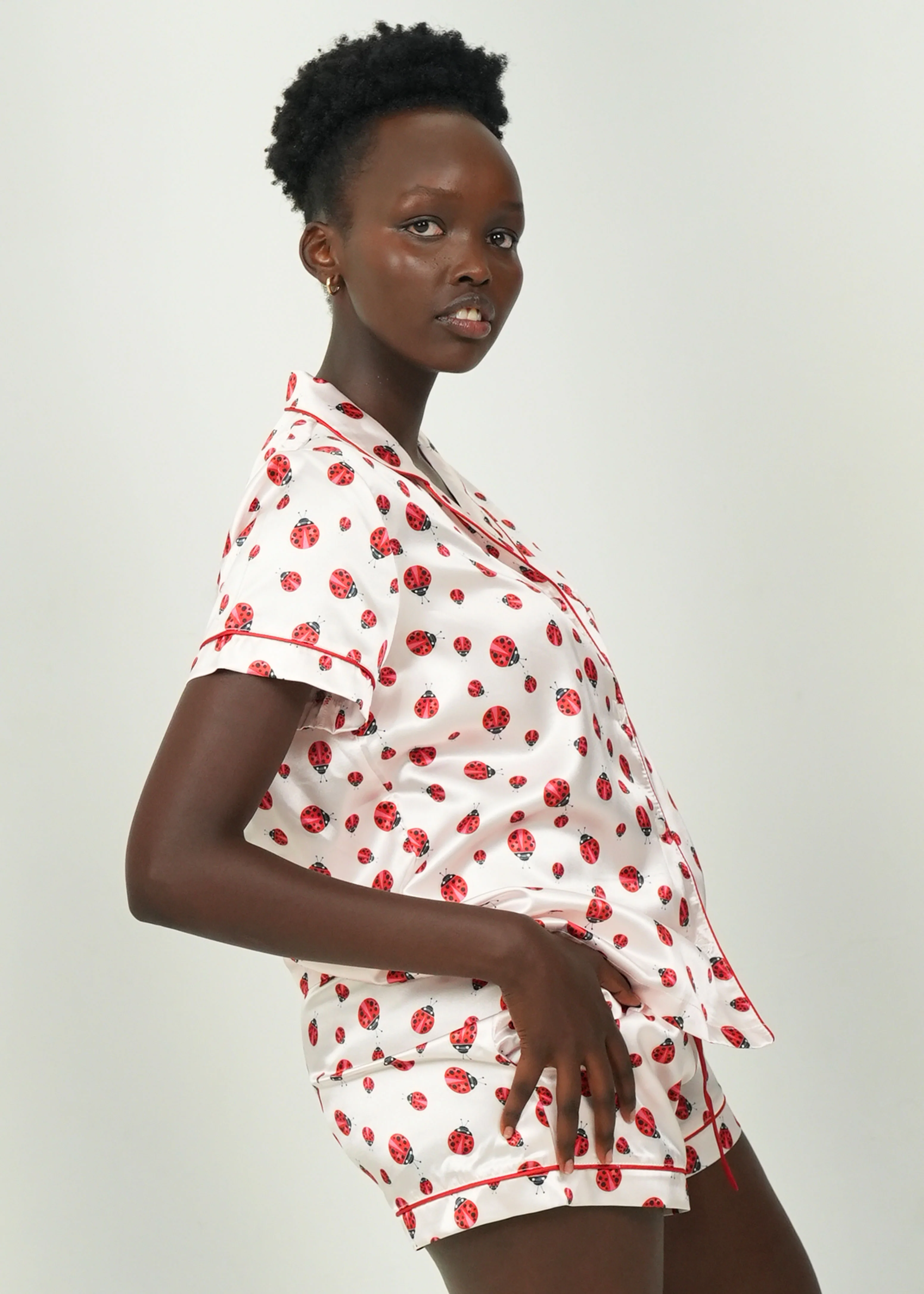 Women's Lady Bugs Red Short Satin PJ Set - Image 6
