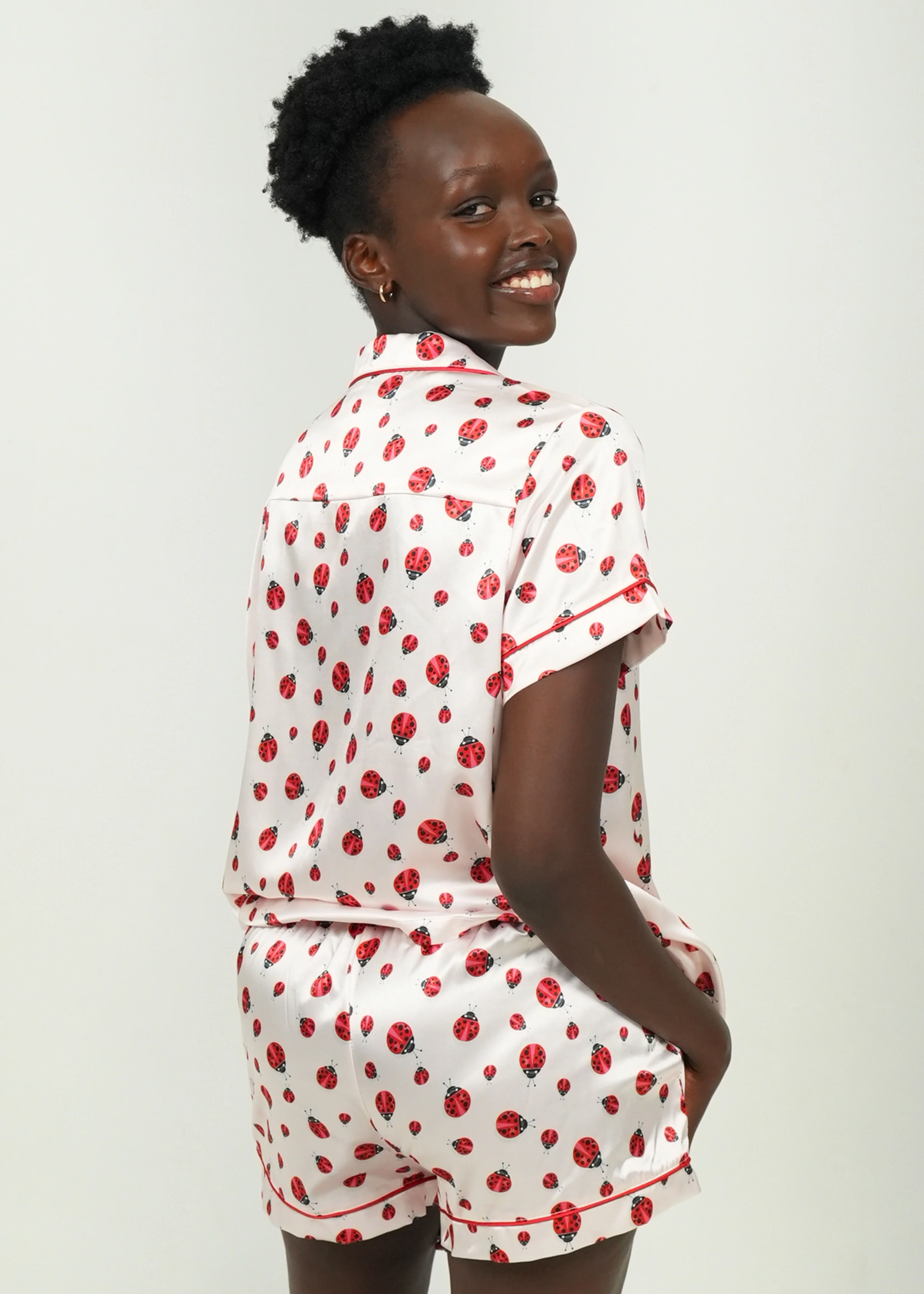 Women's Lady Bugs Red Short Satin PJ Set - Image 7