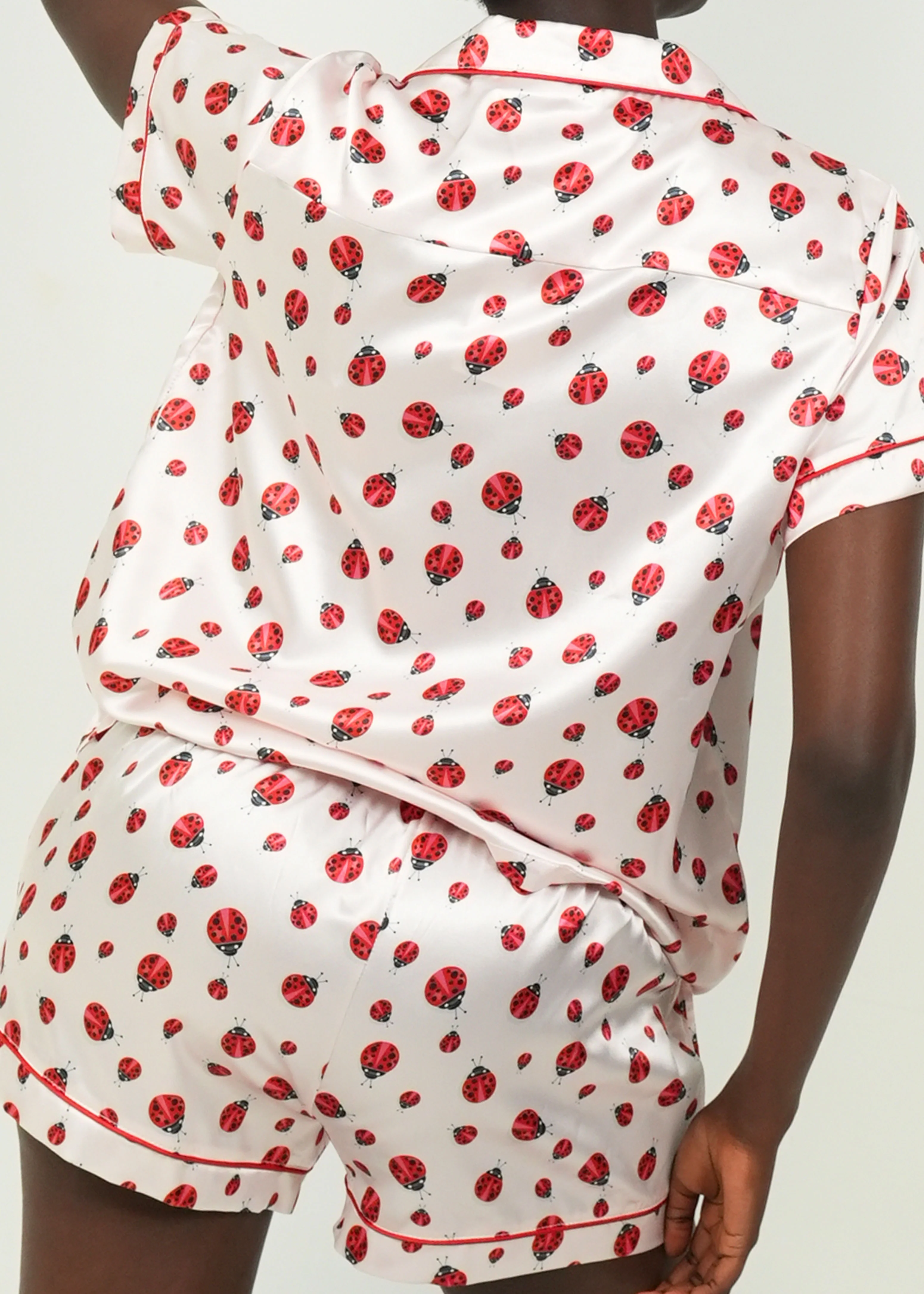 Women's Lady Bugs Red Short Satin PJ Set - Image 8