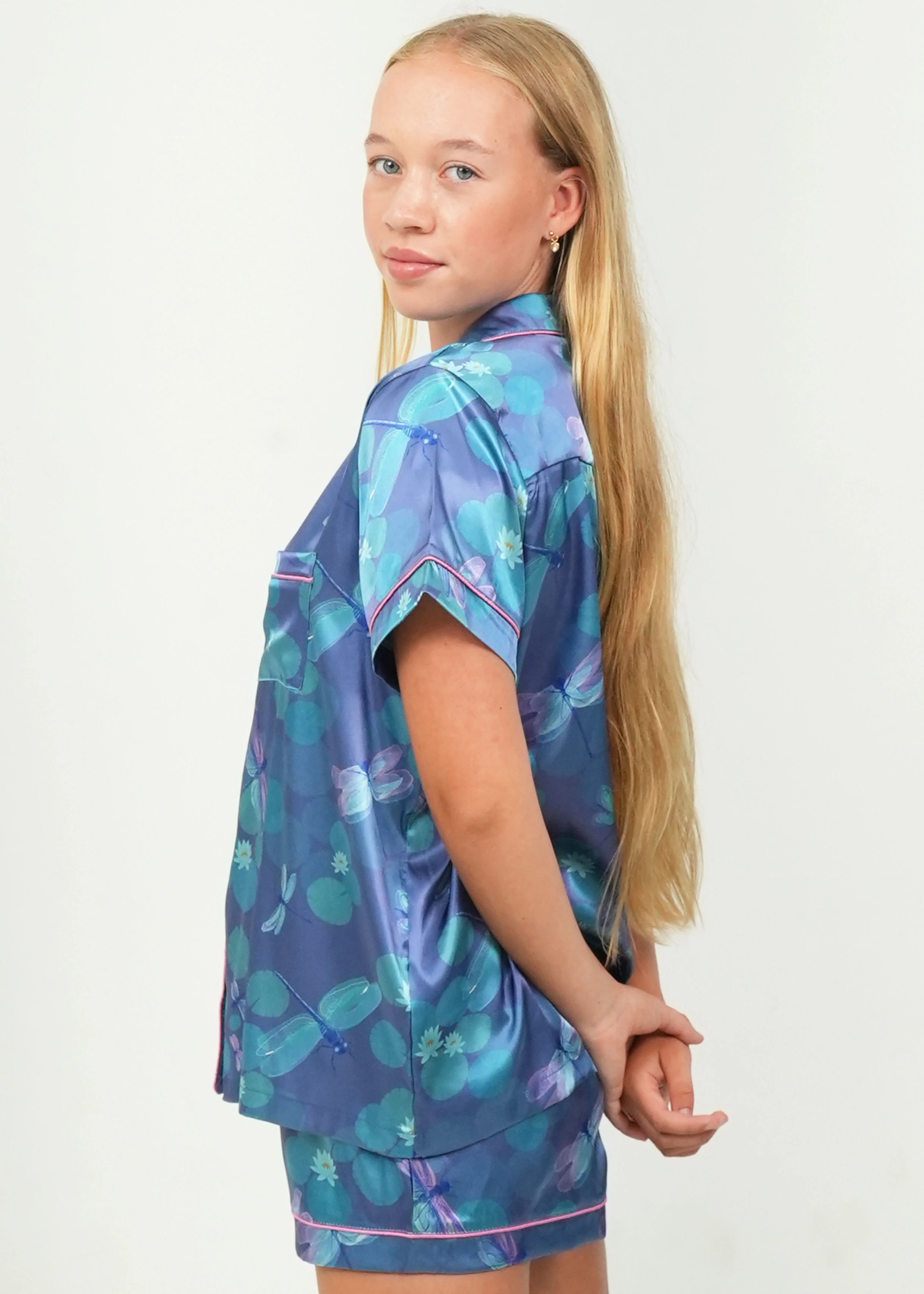 Women's Lilypad Dragonflies Short Satin PJ Set - Image 2