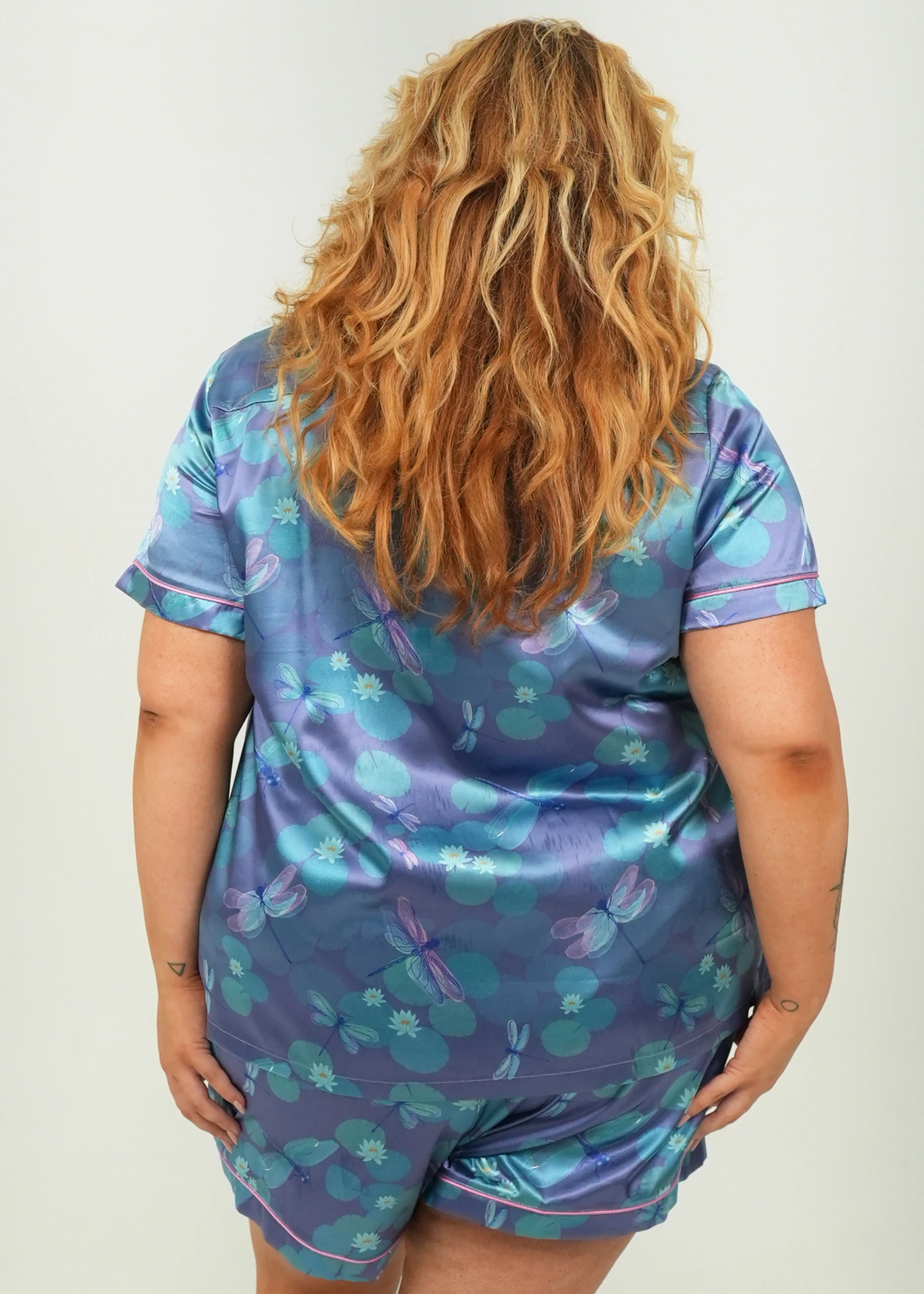 Women's Lilypad Dragonflies Short Satin PJ Set - Image 8