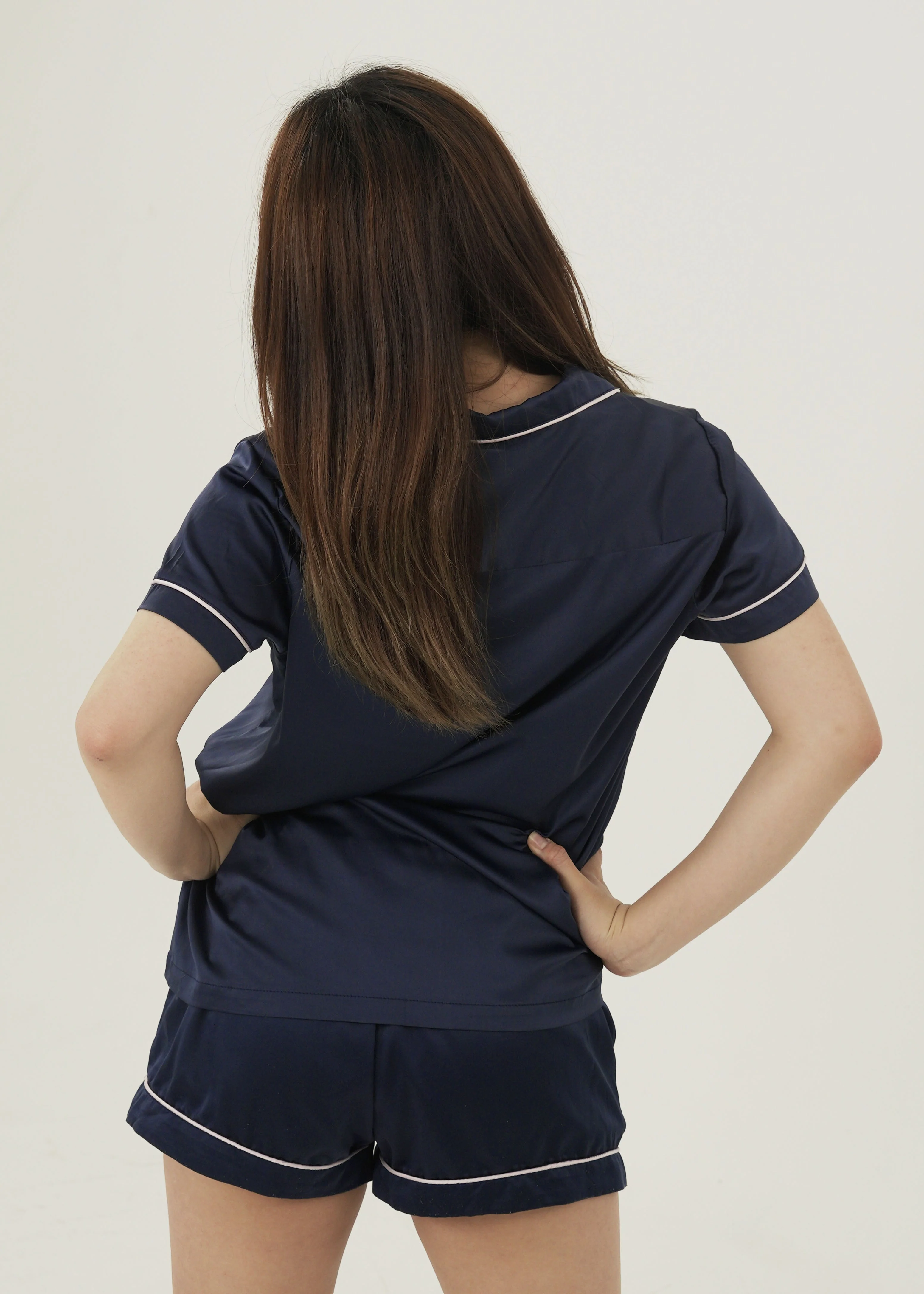 Womens Navy Matte Short Pajama Set - Image 2