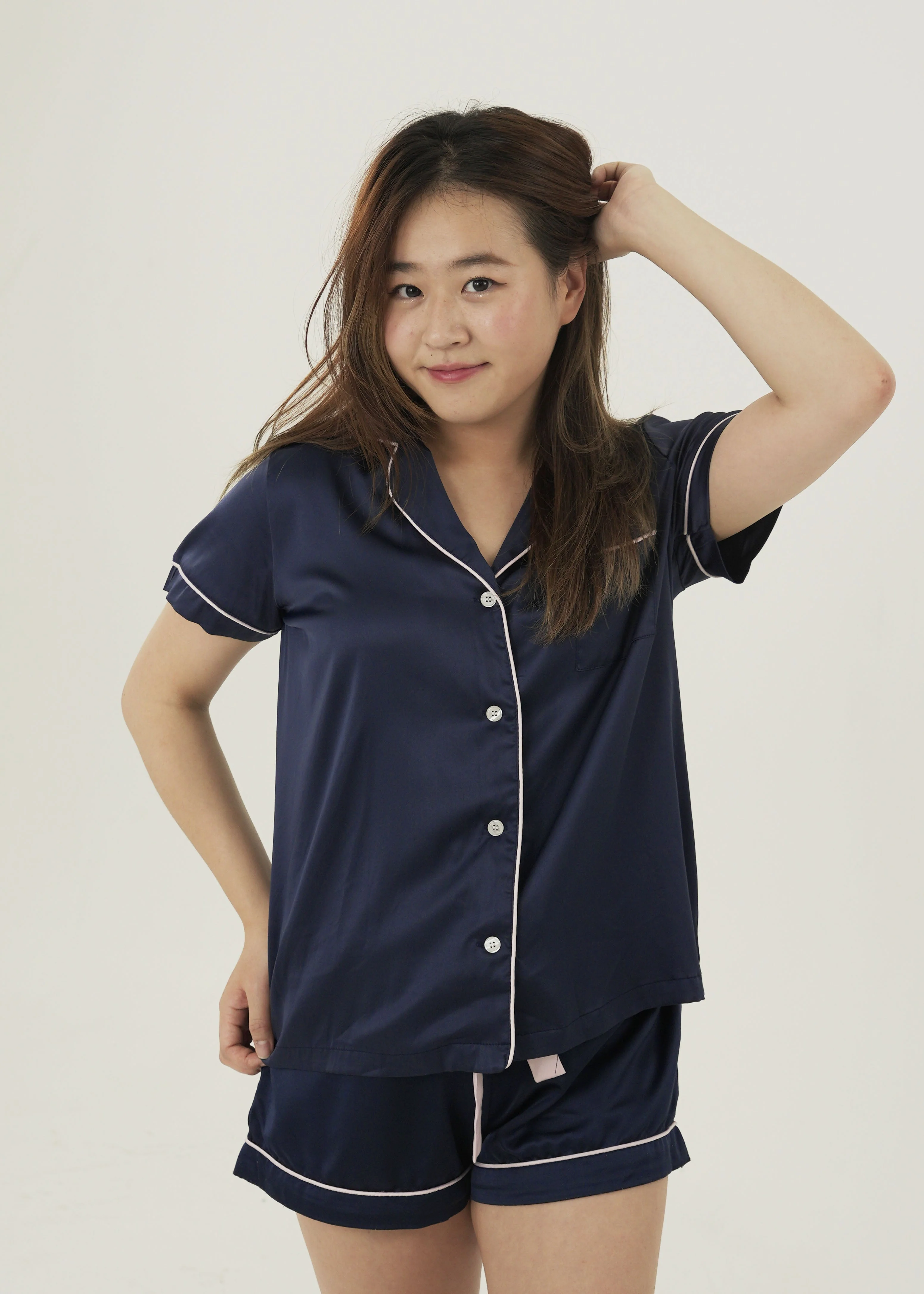 Womens Navy Matte Short Pajama Set - Image 3