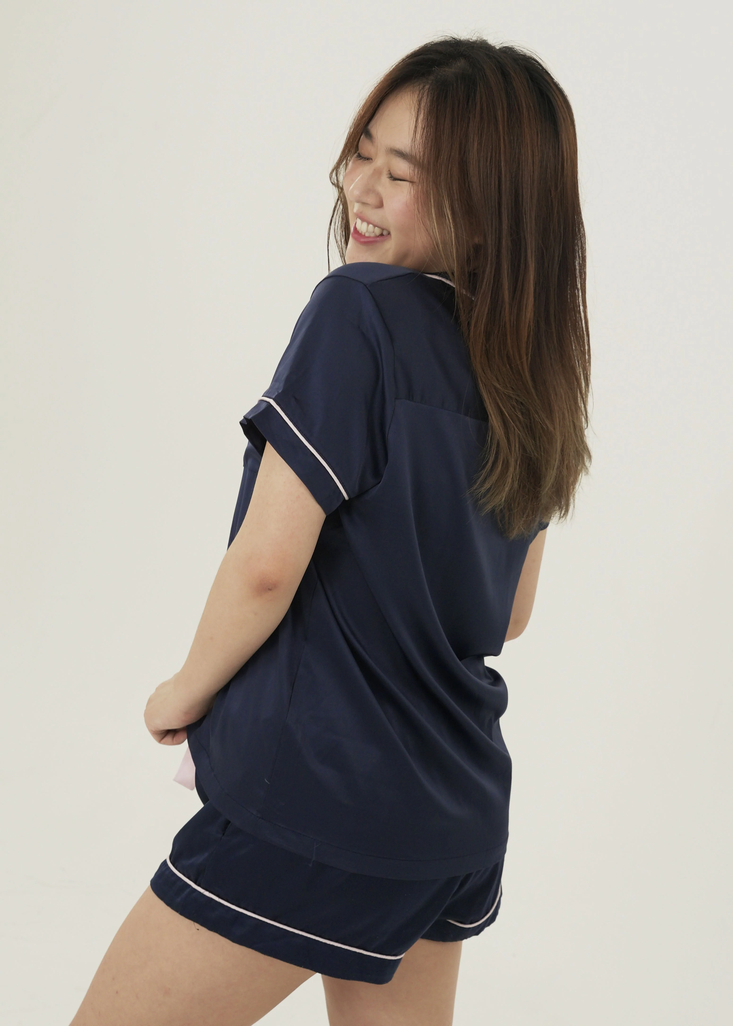 Womens Navy Matte Short Pajama Set - Image 4