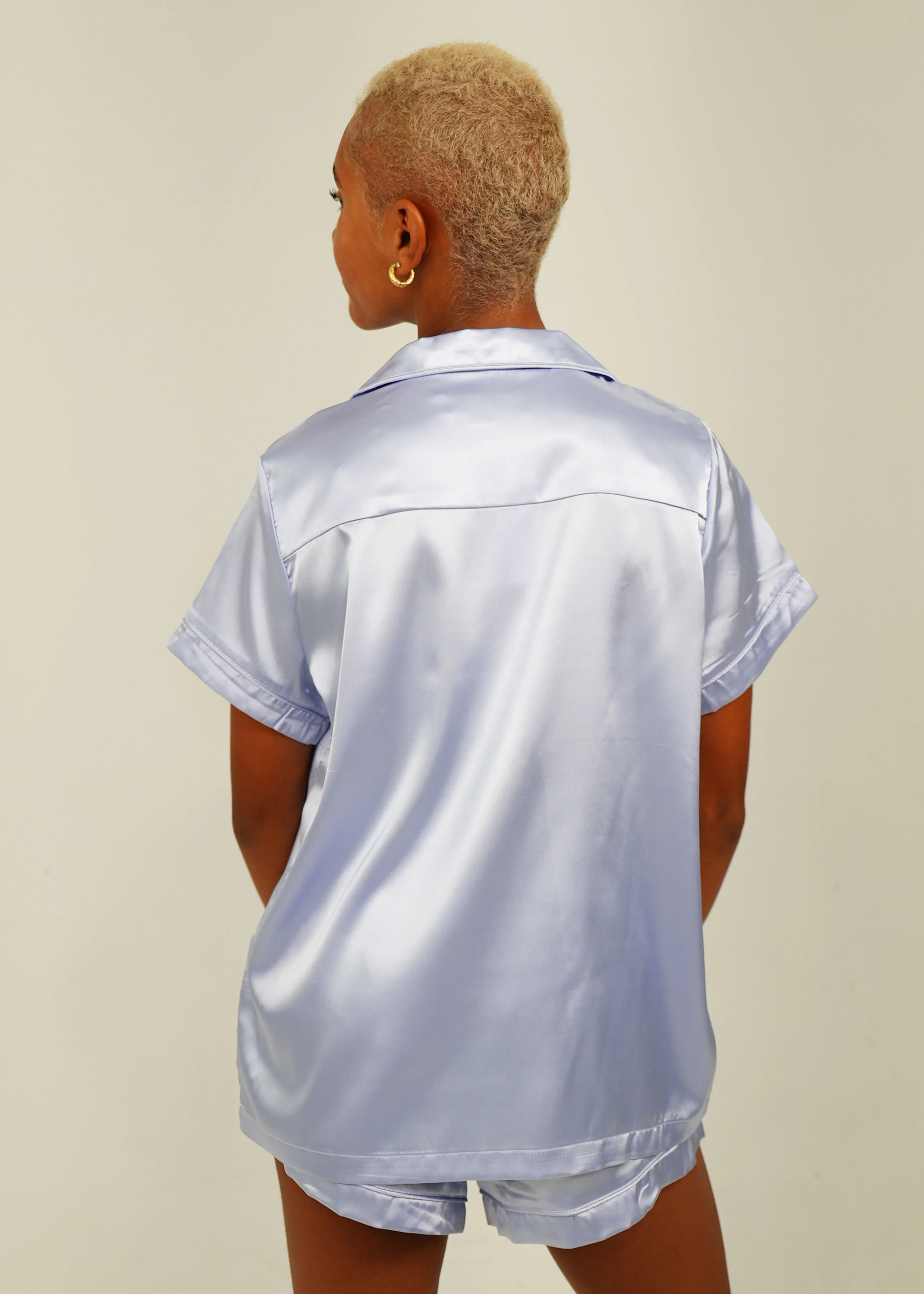Womens Periwinkle Satin Short PJ Set - Image 3