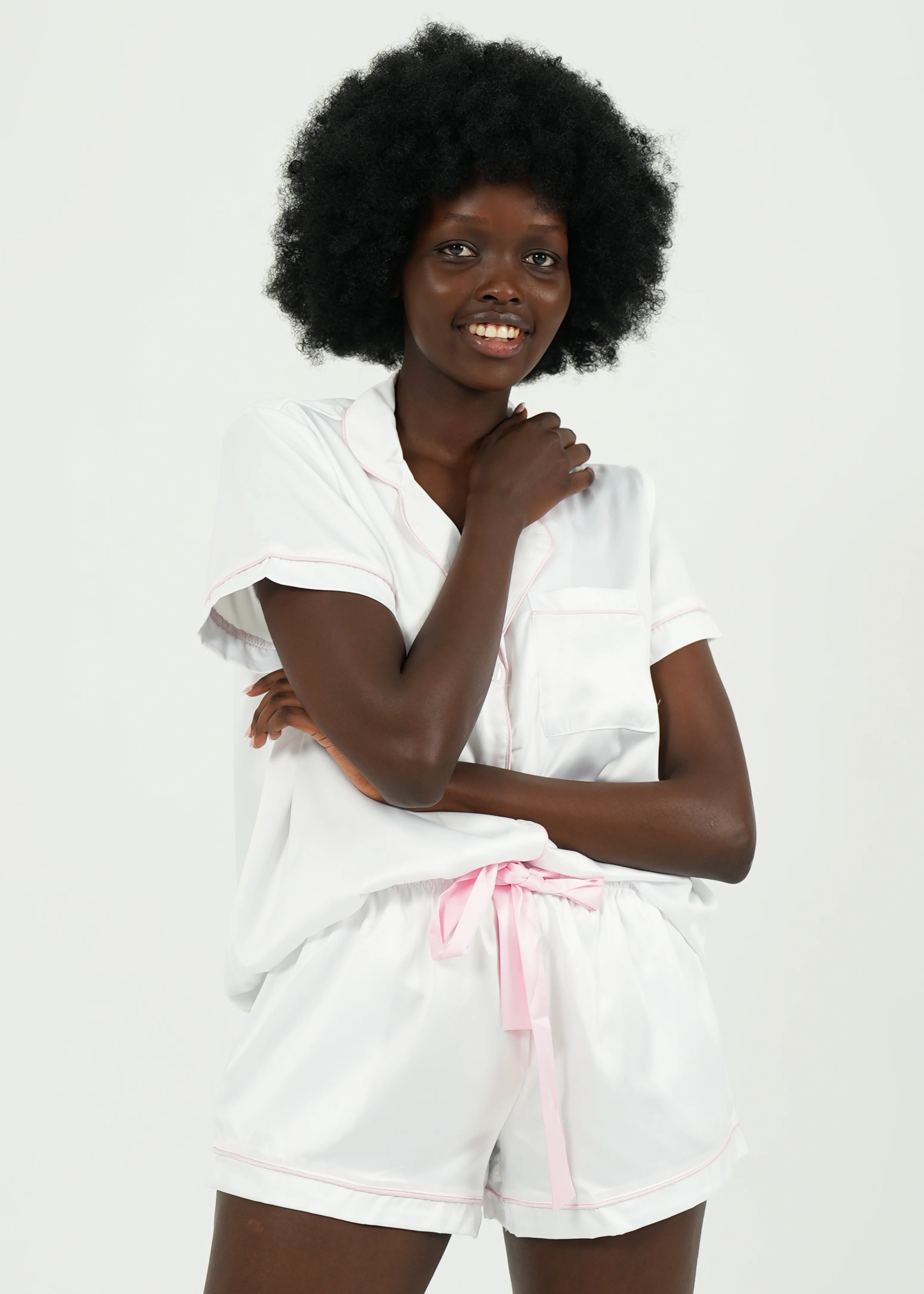 Womens White Satin Short Pajama Set - Image 3