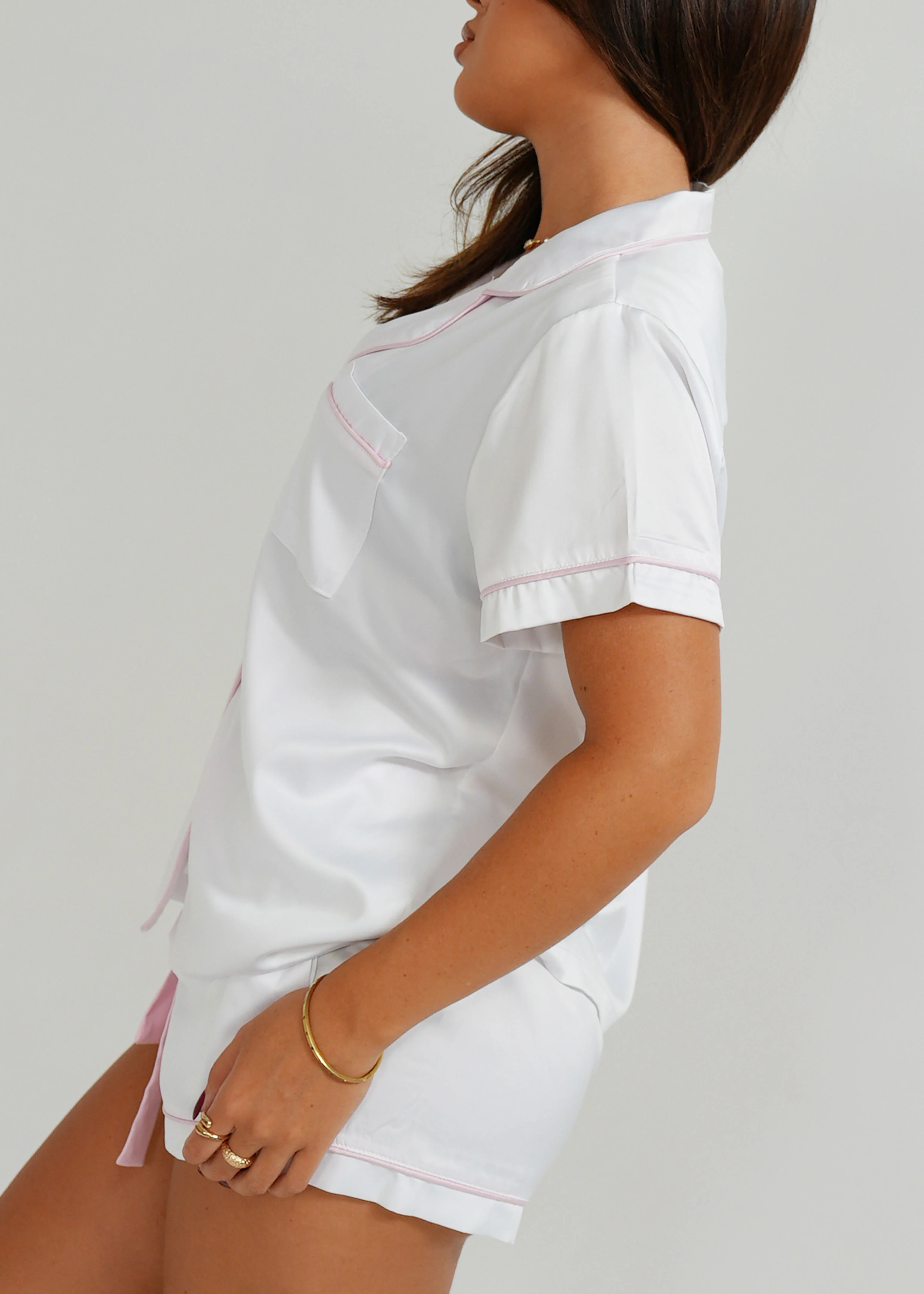Womens White Satin Short Pajama Set - Image 7
