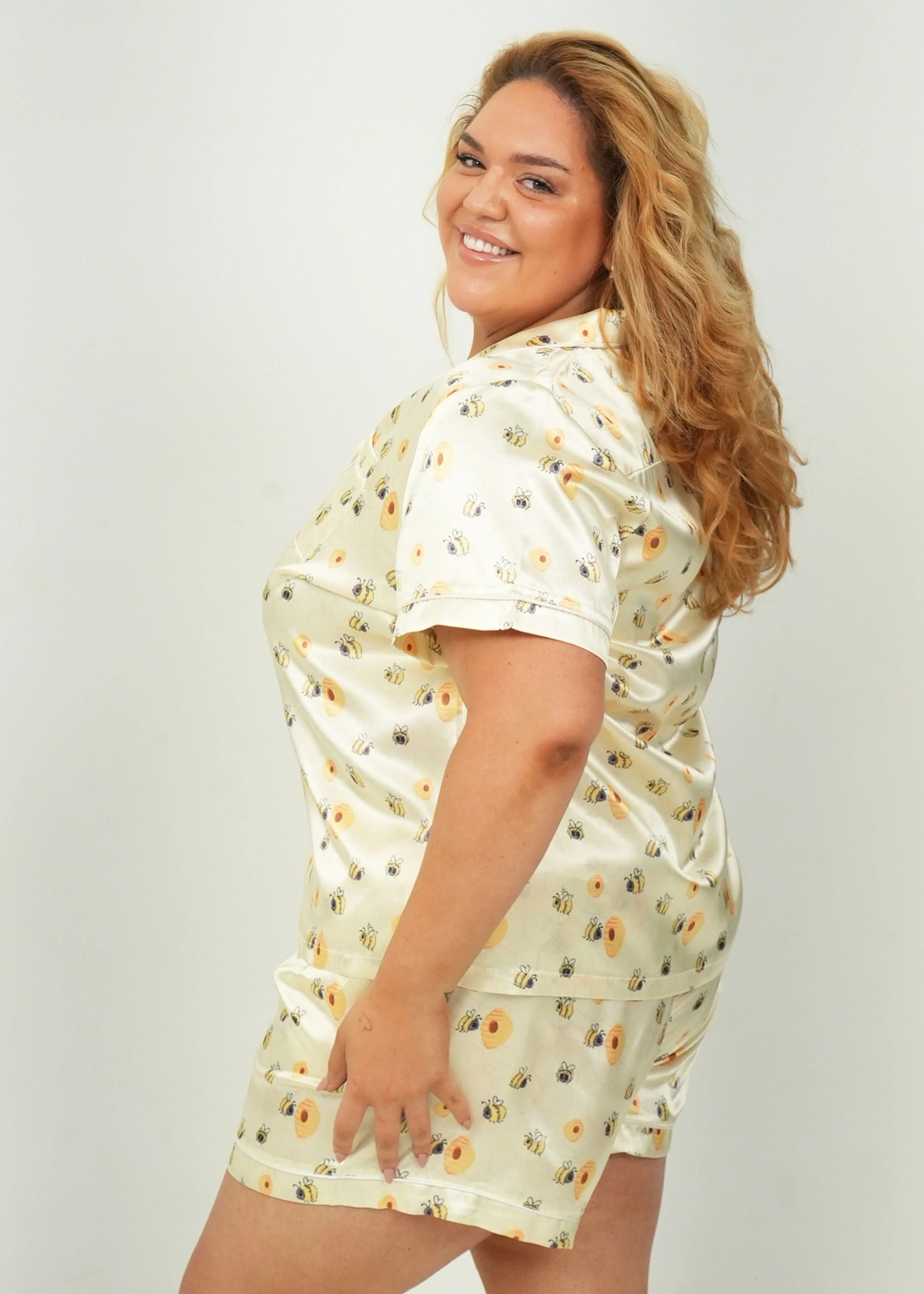 Women's Yellow Bumble Bees Short Satin PJ Set - Image 4
