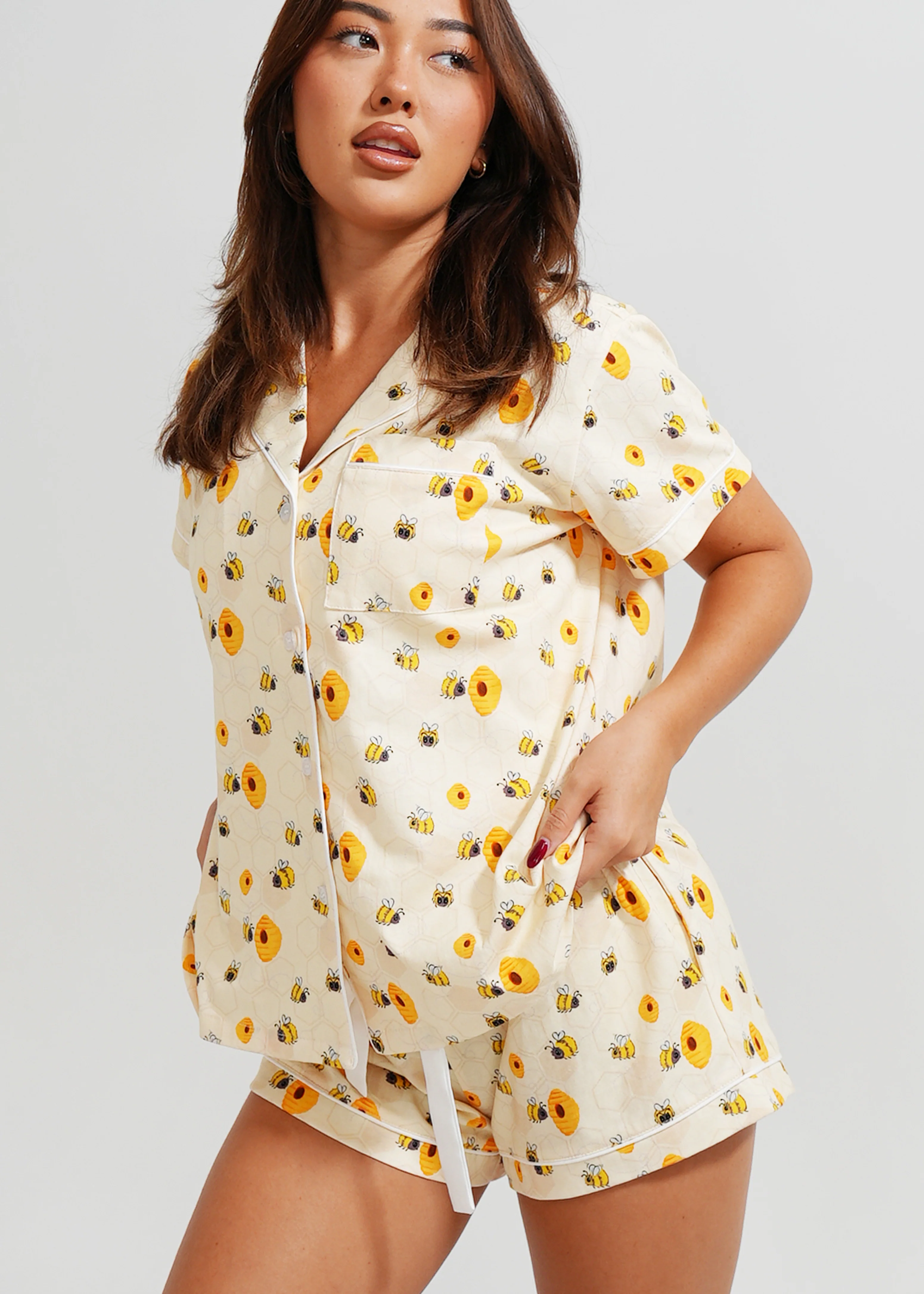 Yellow Bumble Bees Jersey Knit Cotton Short PJ Set