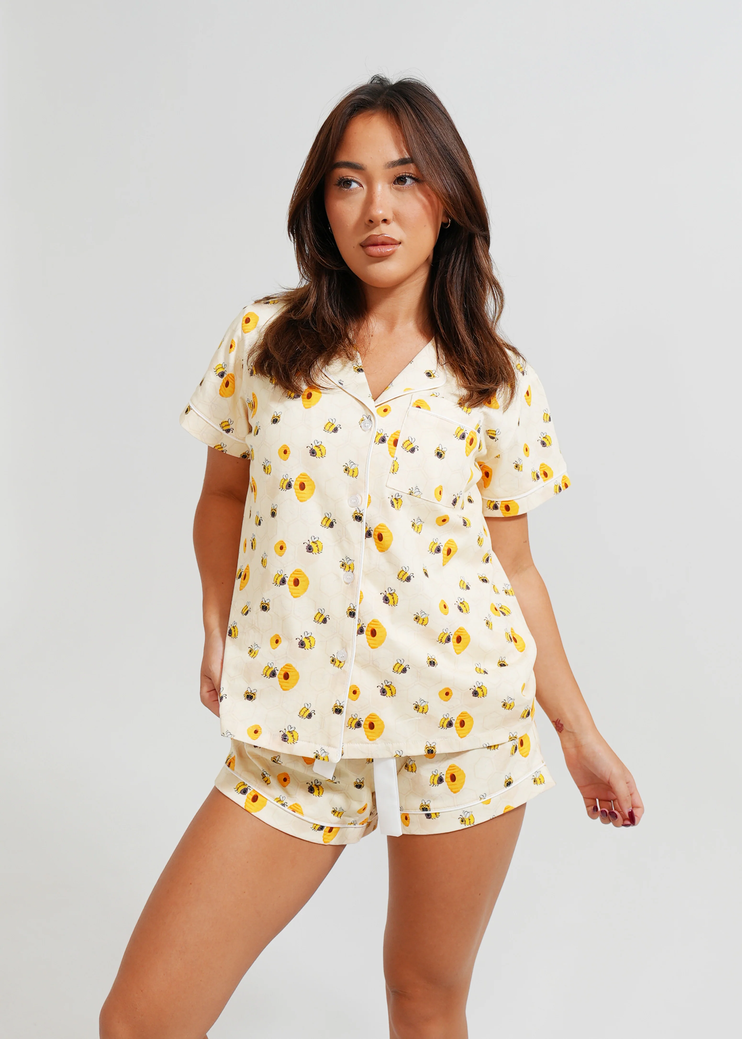 Yellow Bumble Bees Jersey Knit Cotton Short PJ Set - Image 2