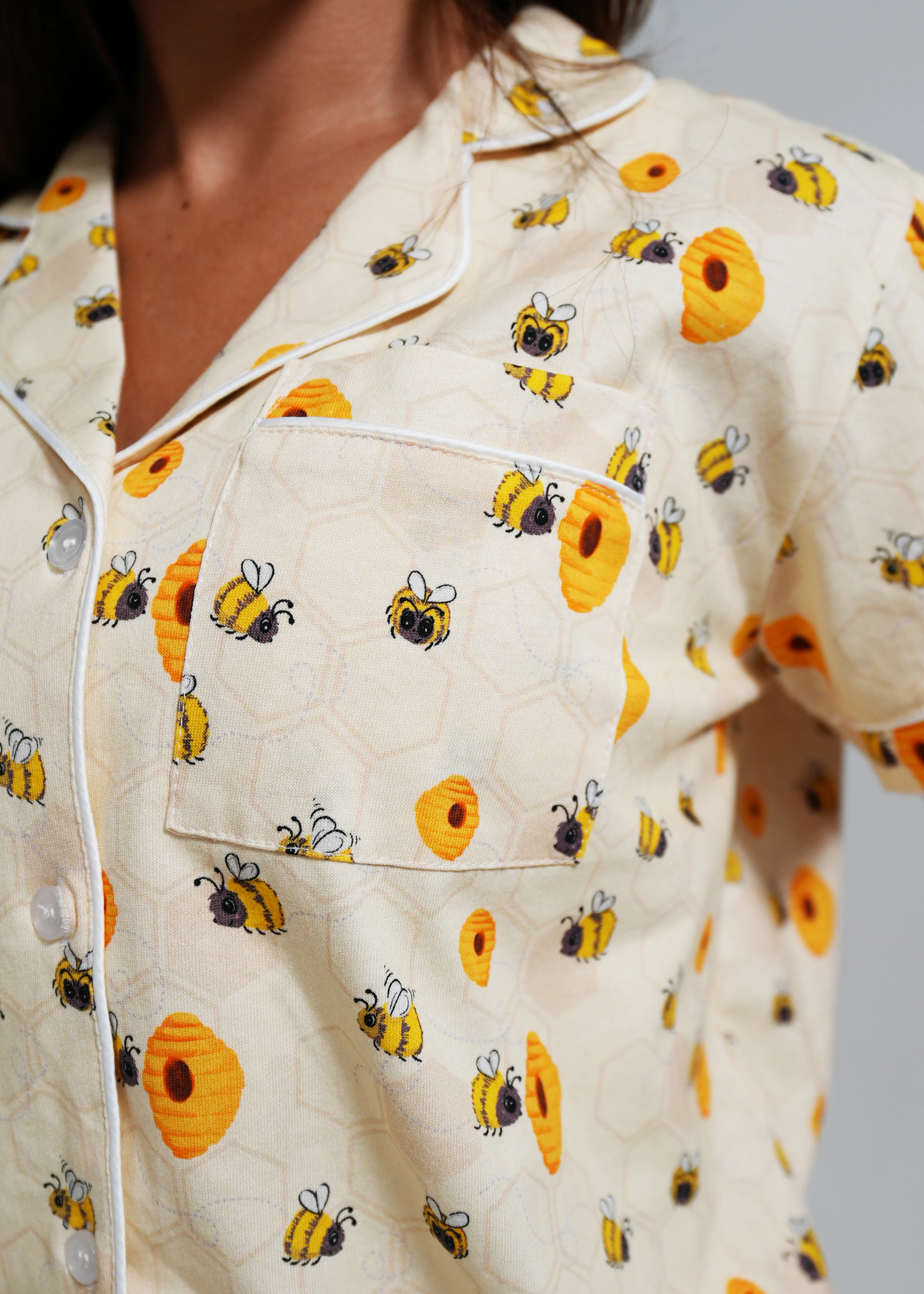 Yellow Bumble Bees Jersey Knit Cotton Short PJ Set - Image 7